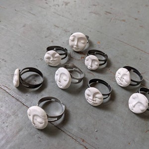 Handmade Polymer Clay Moon Face Statement Stacking Ring - Etsy