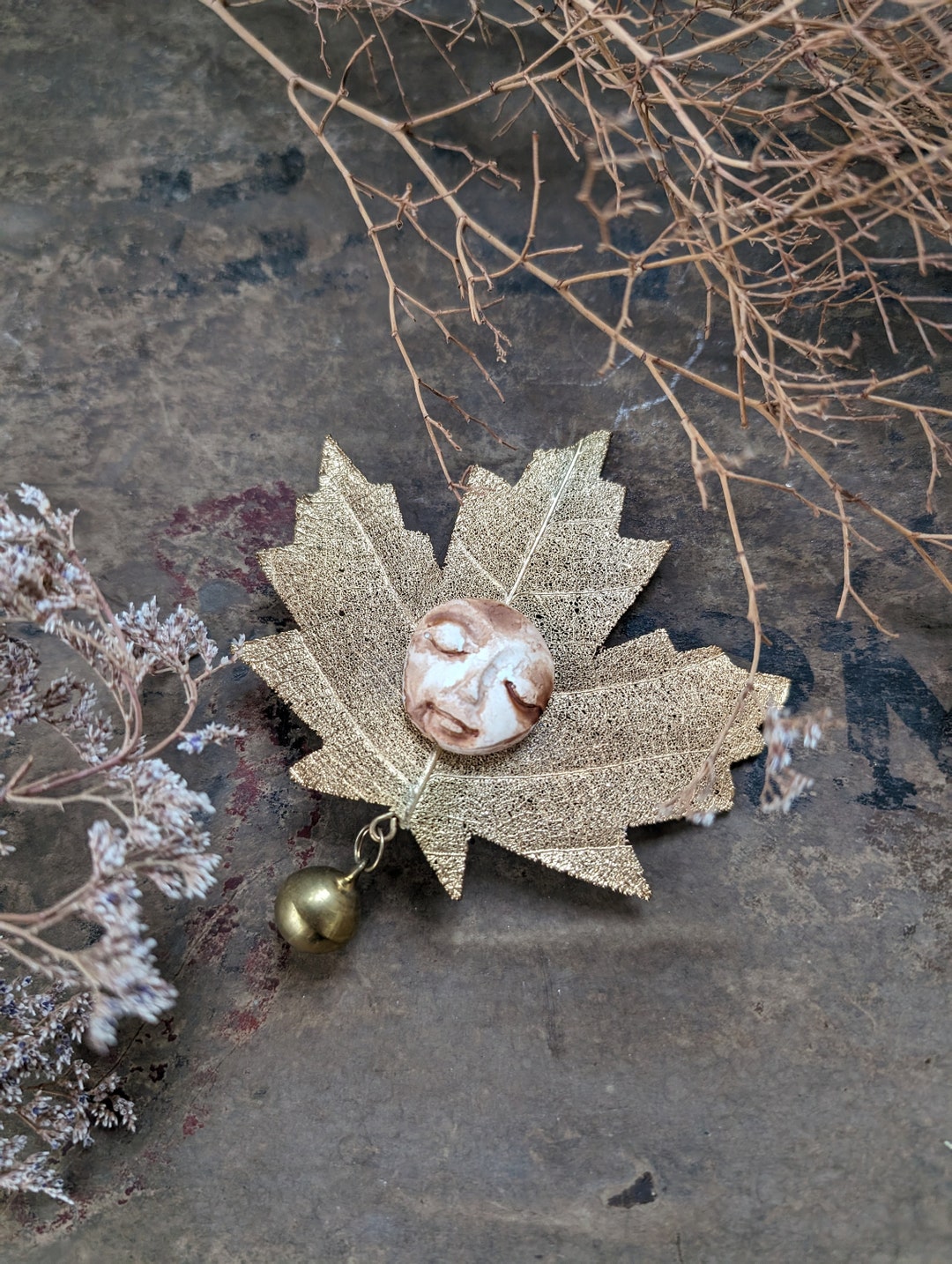 Handmade Polymer Clay Full Moon Face and Leaf Hair Barrette - Etsy