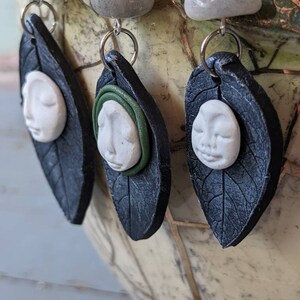 Handmade Polymer Clay Full Moon Face and Silver Leaf Pendant With ...