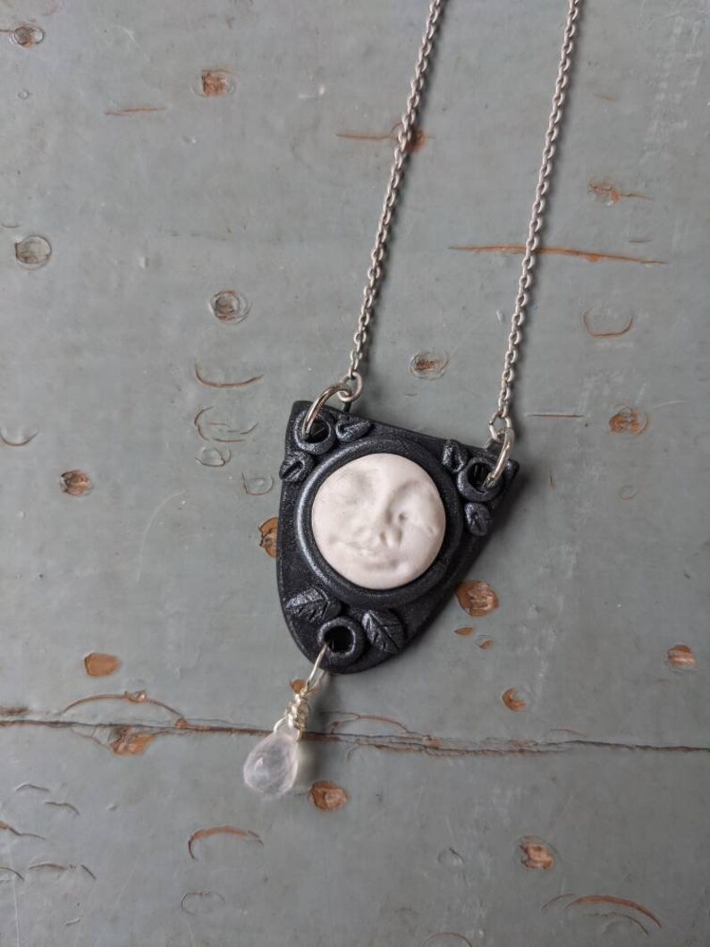 Handmade Polymer Clay Magical Full Moon Face and Leaf Pendant - Etsy