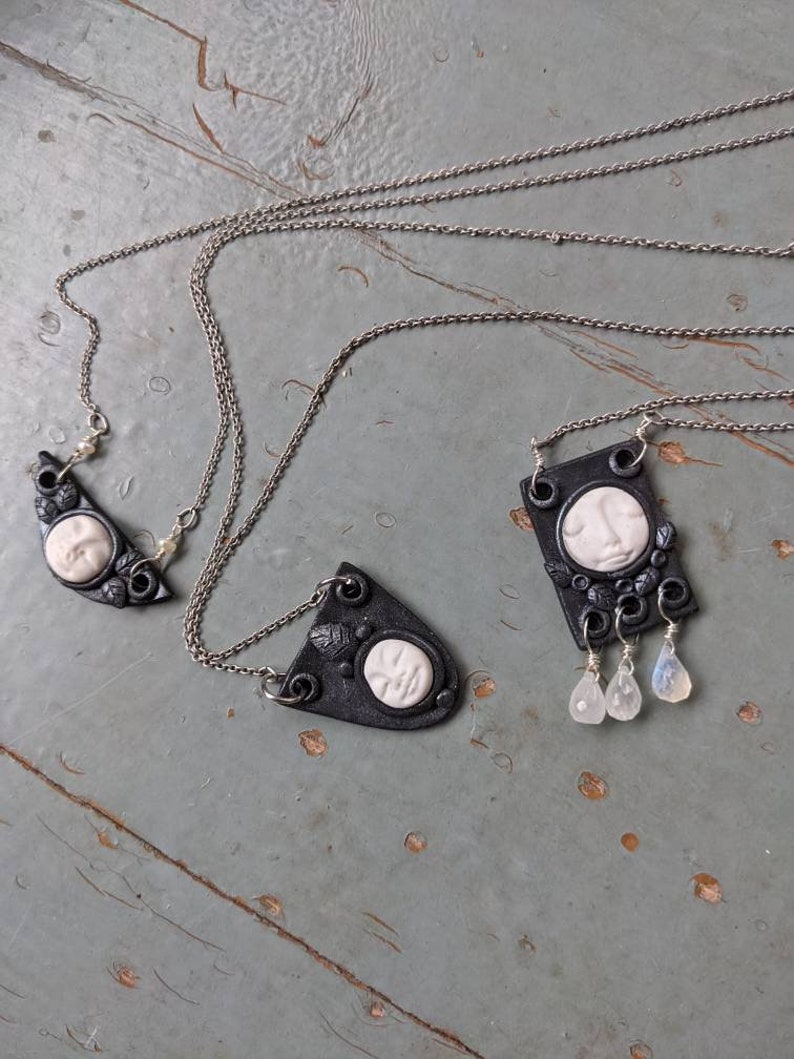 Handmade Polymer Clay Full Moon Face and Leaf Armor Necklace - Etsy