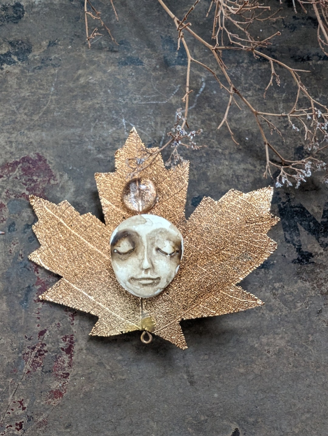 Handmade Polymer Clay Full Moon Face and Leaf Hair Barrette - Etsy