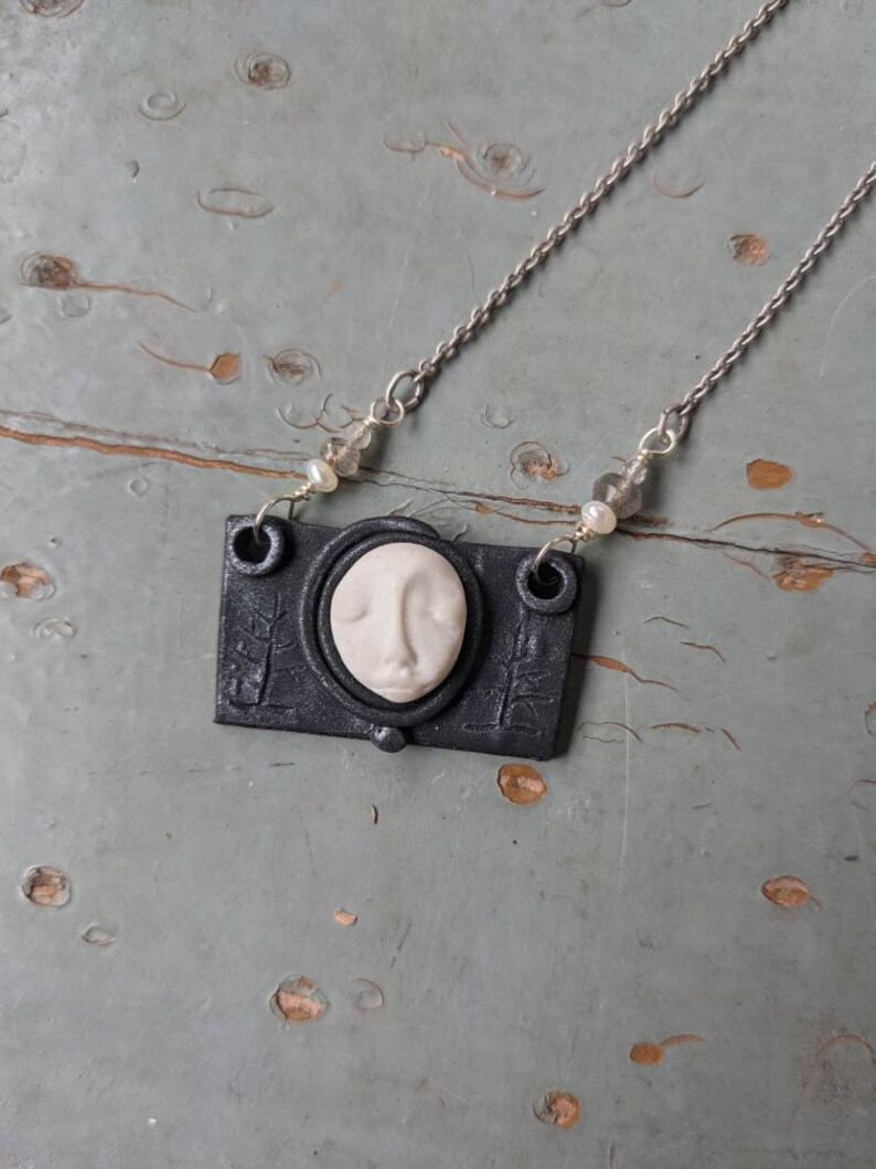 Handmade Polymer Clay Magical Full Moon Face and Leaf Pendant - Etsy