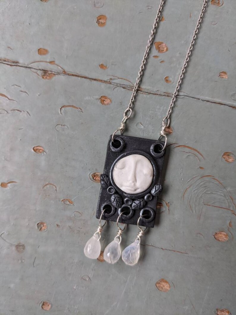 Handmade Polymer Clay Full Moon Face and Leaf Armor Necklace - Etsy