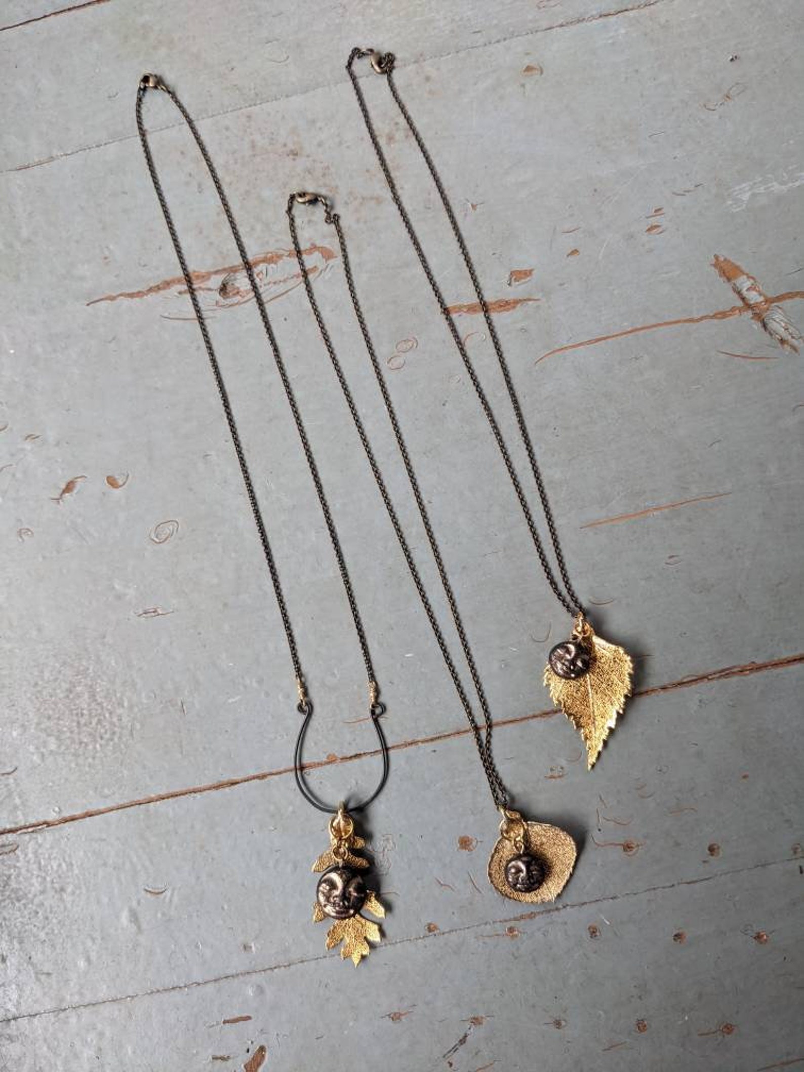 Handmade Polymer Clay Full Dark Moon Face and Skeleton Leaf Pendant - Etsy