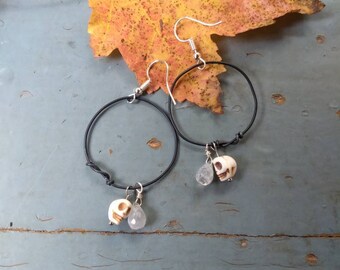 Junkyard Magic moonstone and skull hoop earrings