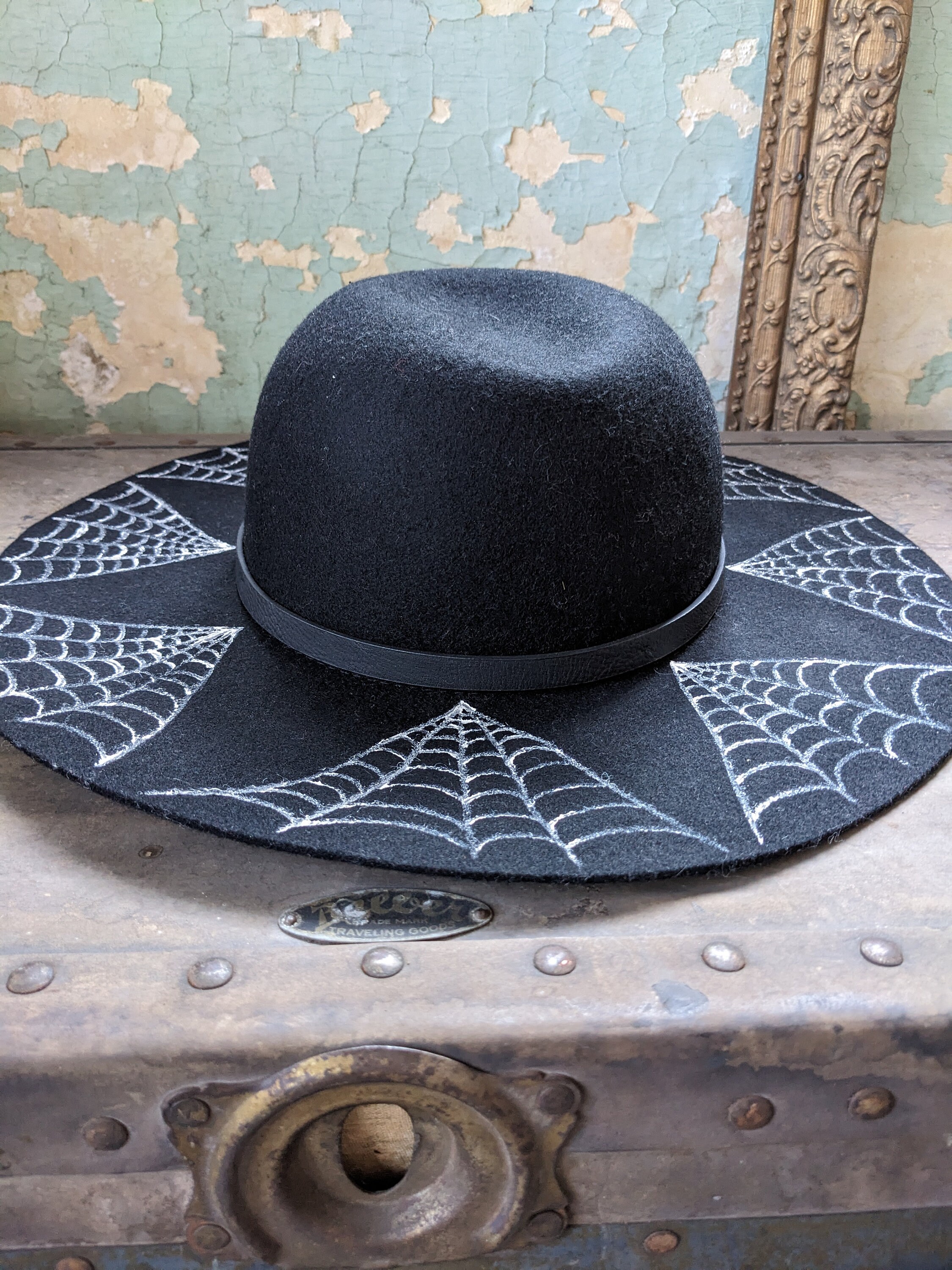Hand Painted Spider Web Floppy Brimmed Black Felt Hat - Etsy
