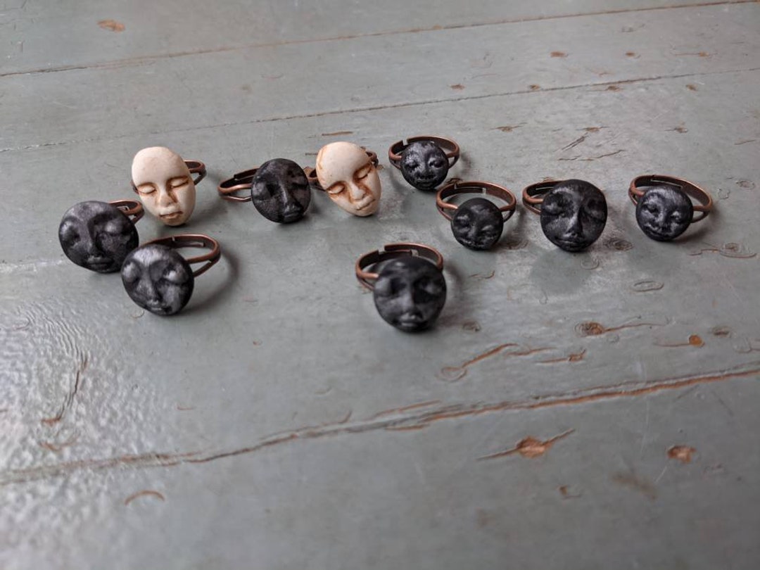 Handmade Polymer Clay Moon Face Stacking Ring - Etsy