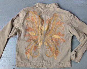 Vintage hand painted hippie boho fall mandala fairy wing denim jacket