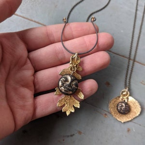 Handmade Polymer Clay Full Dark Moon Face and Skeleton Leaf Pendant - Etsy