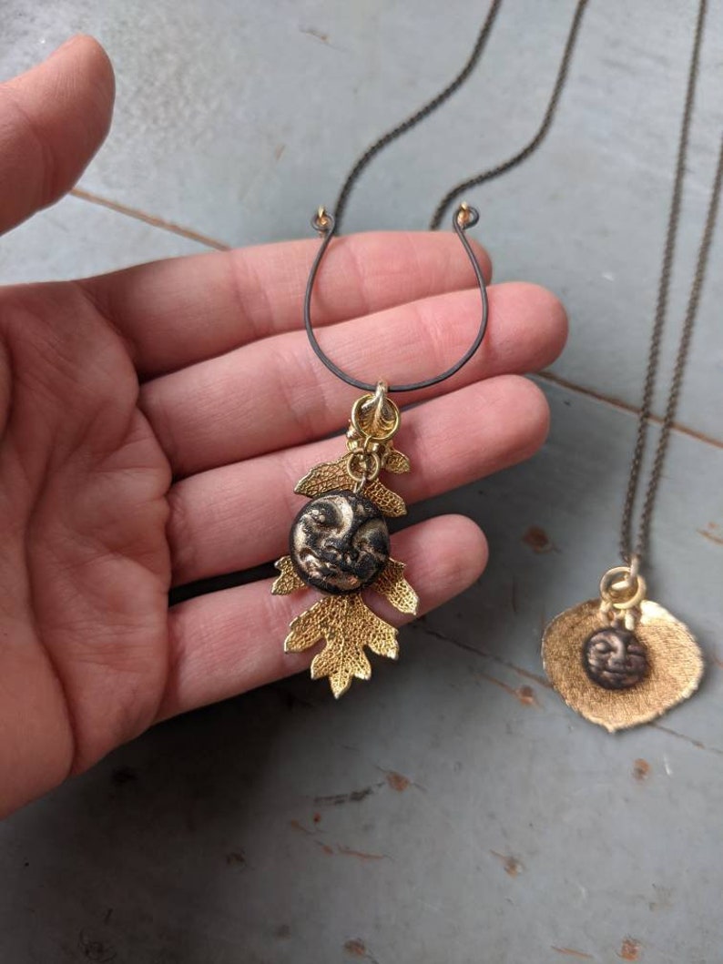 Handmade Polymer Clay Full Dark Moon Face and Skeleton Leaf Pendant - Etsy