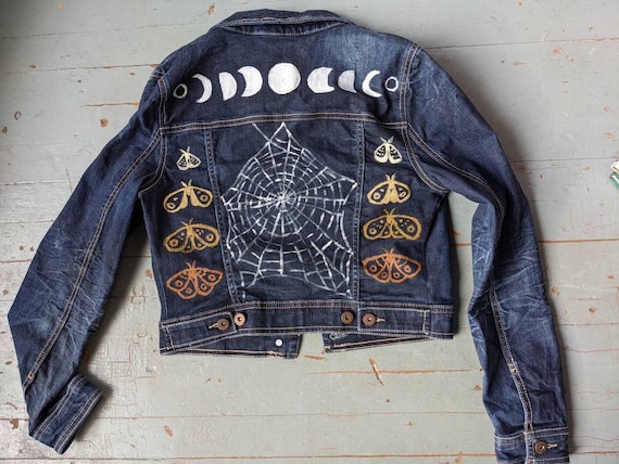 Hand Painted Original Moth and Spiderweb With Phases of the Moon