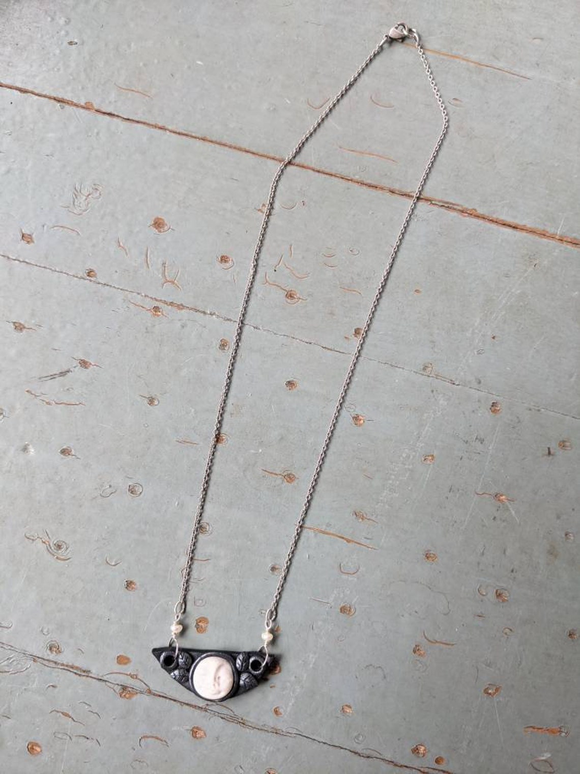 Handmade Polymer Clay Full Moon Face and Leaf Armor Necklace - Etsy