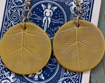 Handmade polymer clay ethereal leaf print earrings