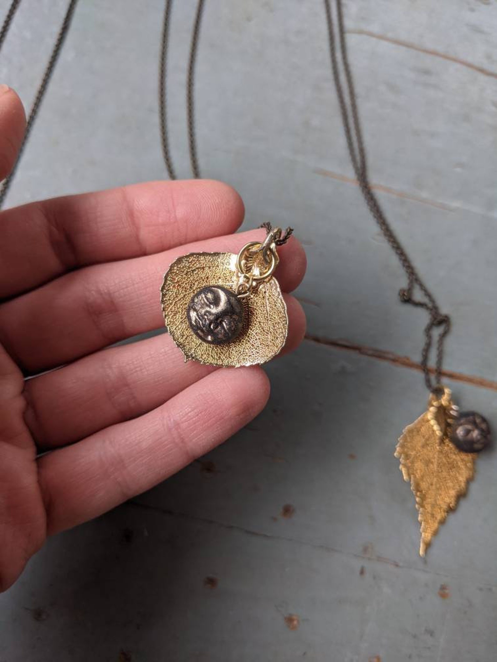 Handmade Polymer Clay Full Dark Moon Face and Skeleton Leaf Pendant - Etsy
