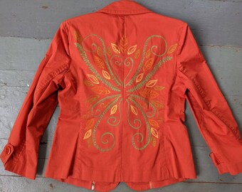 Hand painted fall fern and leaf boho mandala fairy wing blazer