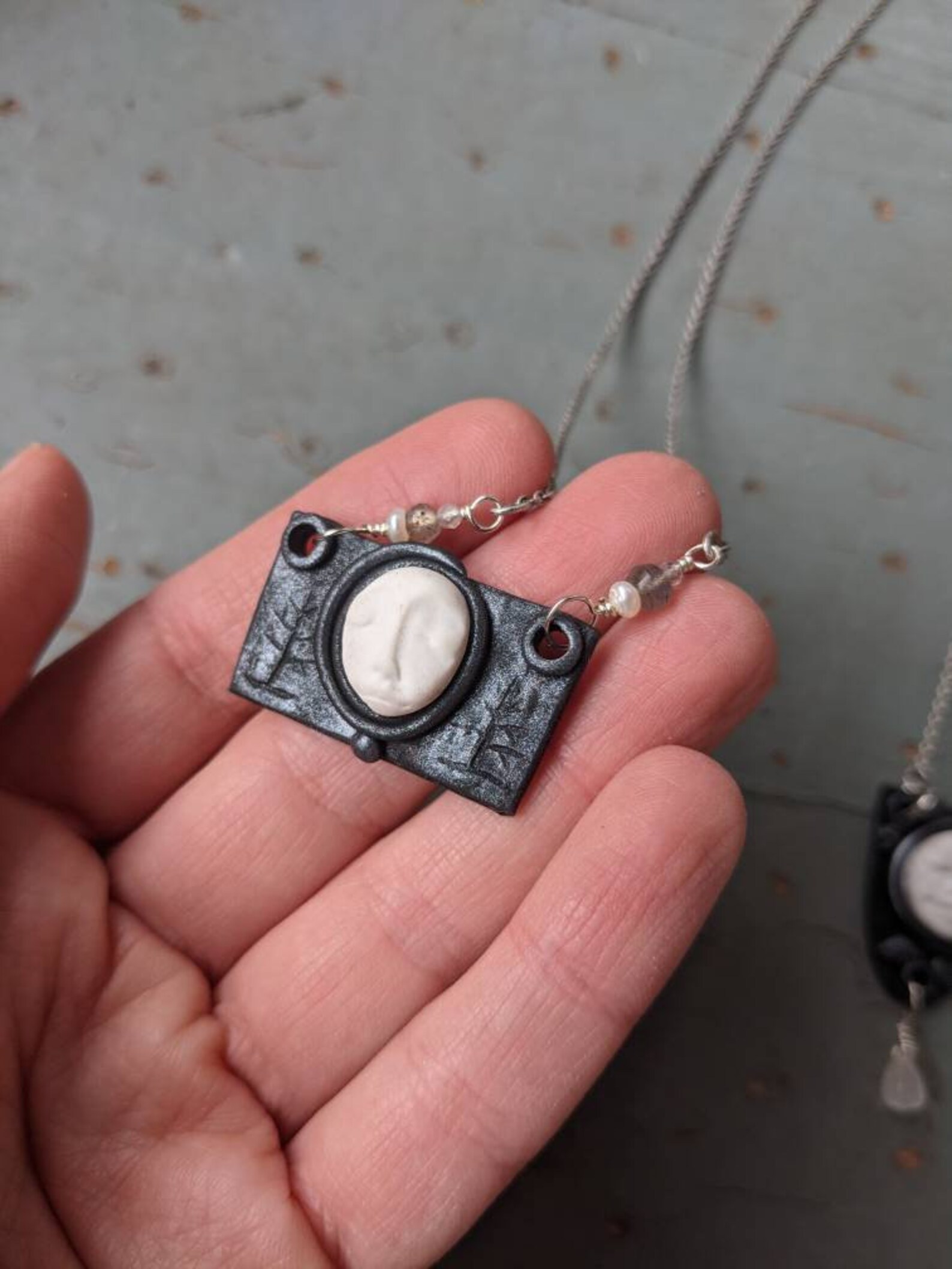 Handmade Polymer Clay Magical Full Moon Face and Leaf Pendant - Etsy