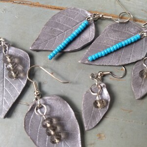 First Frost handmade polymer clay silver leaf earrings