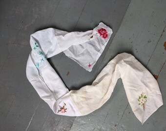 Vintage embroidered rose summer white cotton scarf