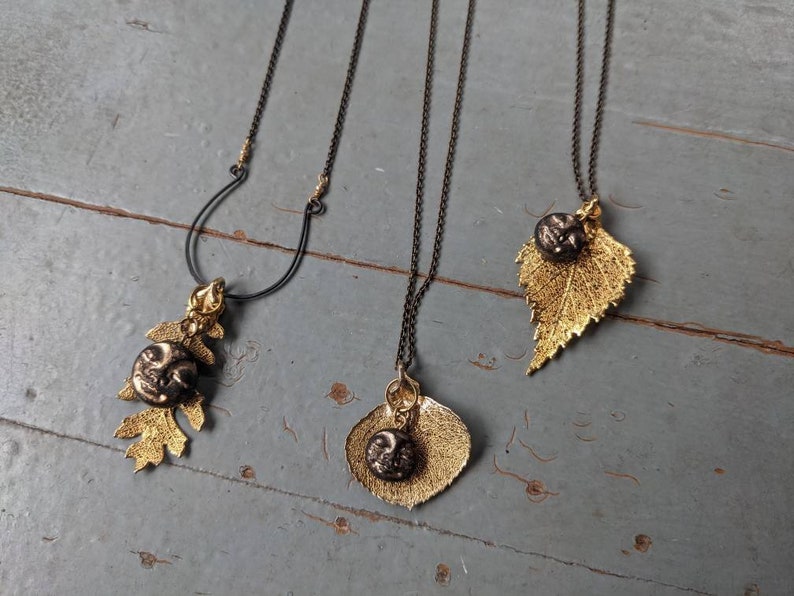 Handmade Polymer Clay Full Dark Moon Face and Skeleton Leaf Pendant - Etsy