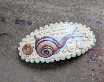 Vintage style snail and pearl button hair clip