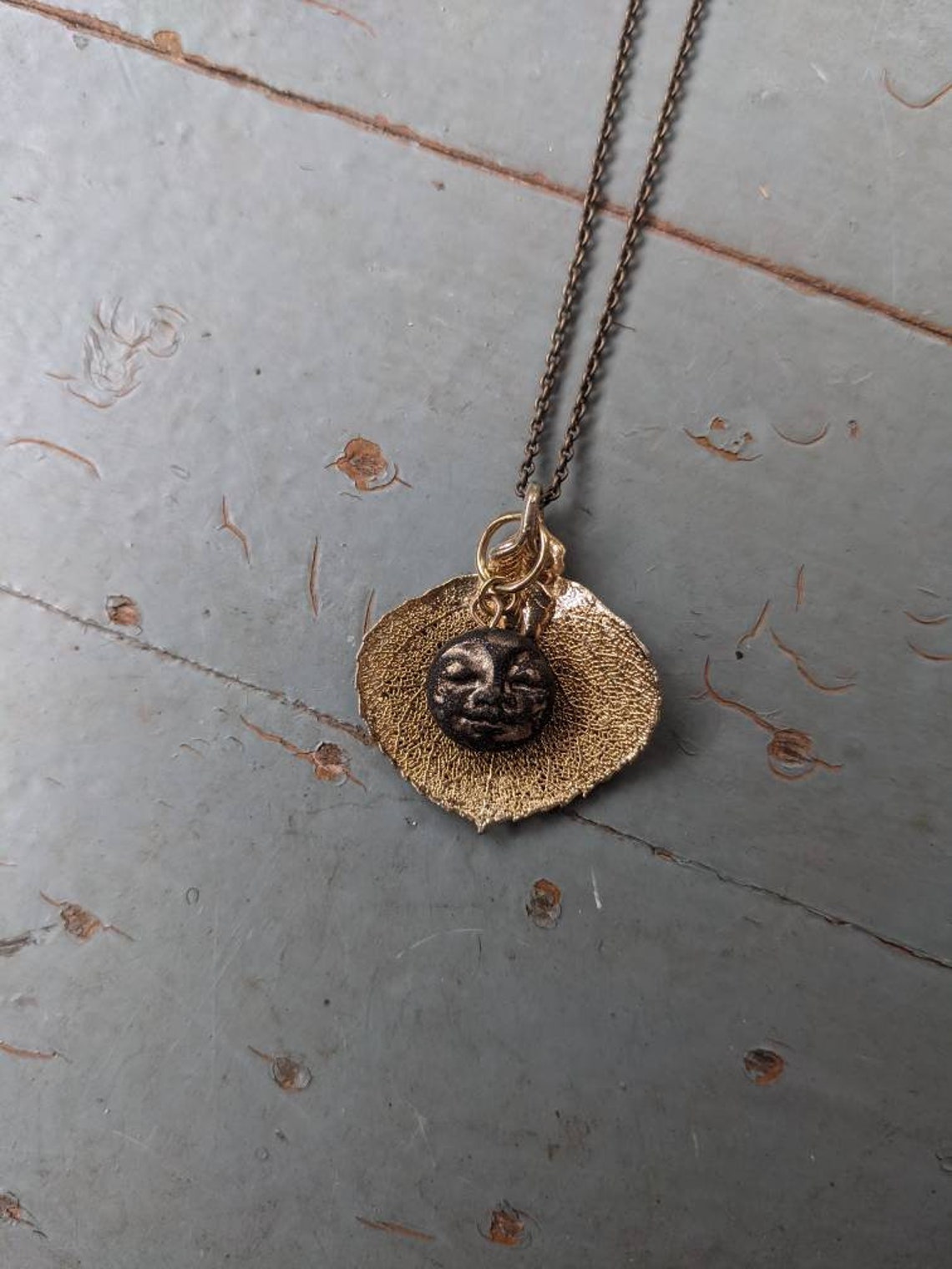 Handmade Polymer Clay Full Dark Moon Face and Skeleton Leaf Pendant - Etsy