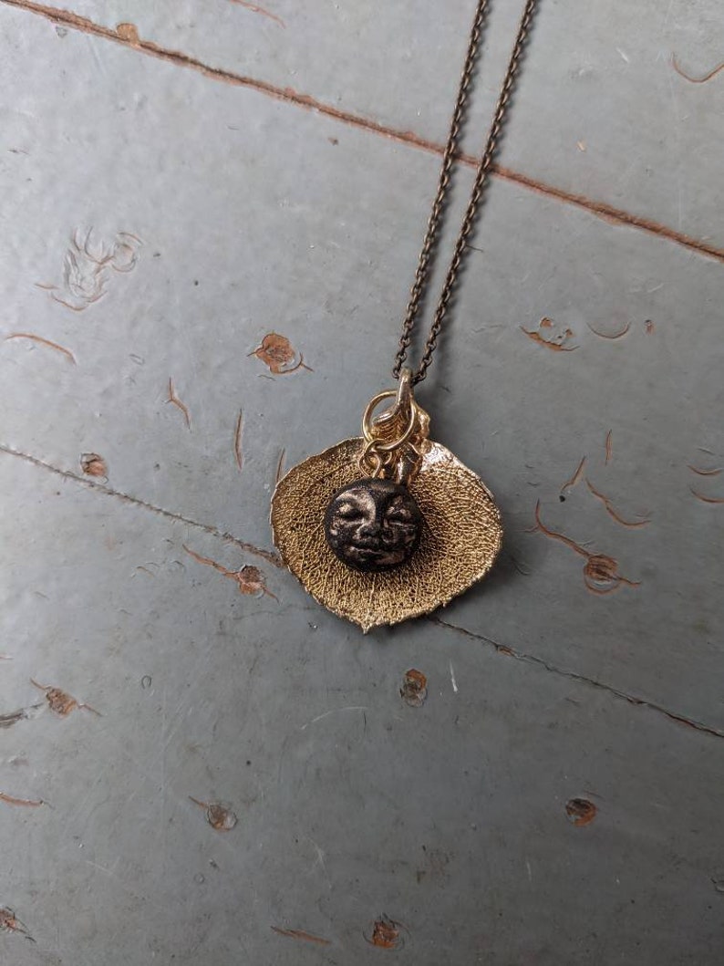 Handmade Polymer Clay Full Dark Moon Face and Skeleton Leaf Pendant - Etsy