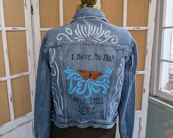 Hand painted butterfly Stevie Nicks quote Jean jacket