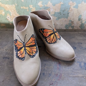 Hand painted monarch butterfly boho booties
