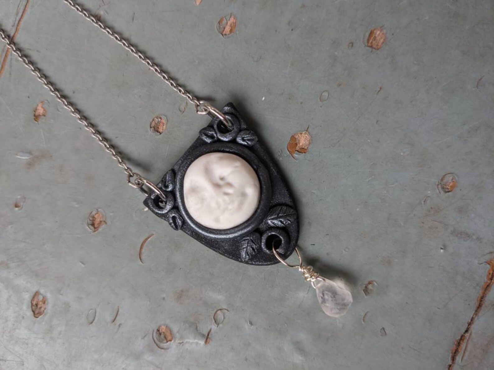 Handmade Polymer Clay Magical Full Moon Face and Leaf Pendant - Etsy
