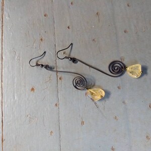 Black spiral and gold rutilated quartz minimalist earrings