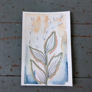 Original small watercolor painting of milkweed