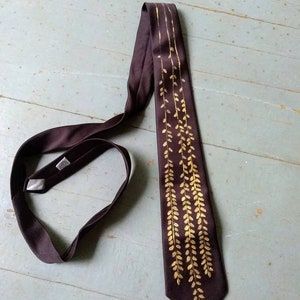 Hand painted golden vines necktie