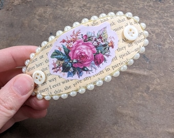 Vintage style rose and pearl button hair clip