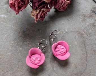 Handmade polymer clay rose bud fairy earrings
