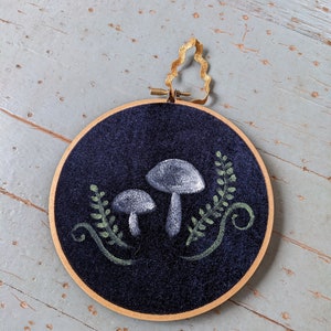 Hand painted velvet mushroom mini painting