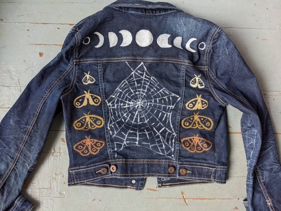 Hand Painted Original Moth and Spiderweb With Phases of the Moon