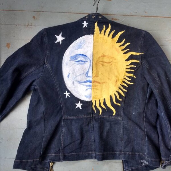 Celestial twins hand painted jean jacket