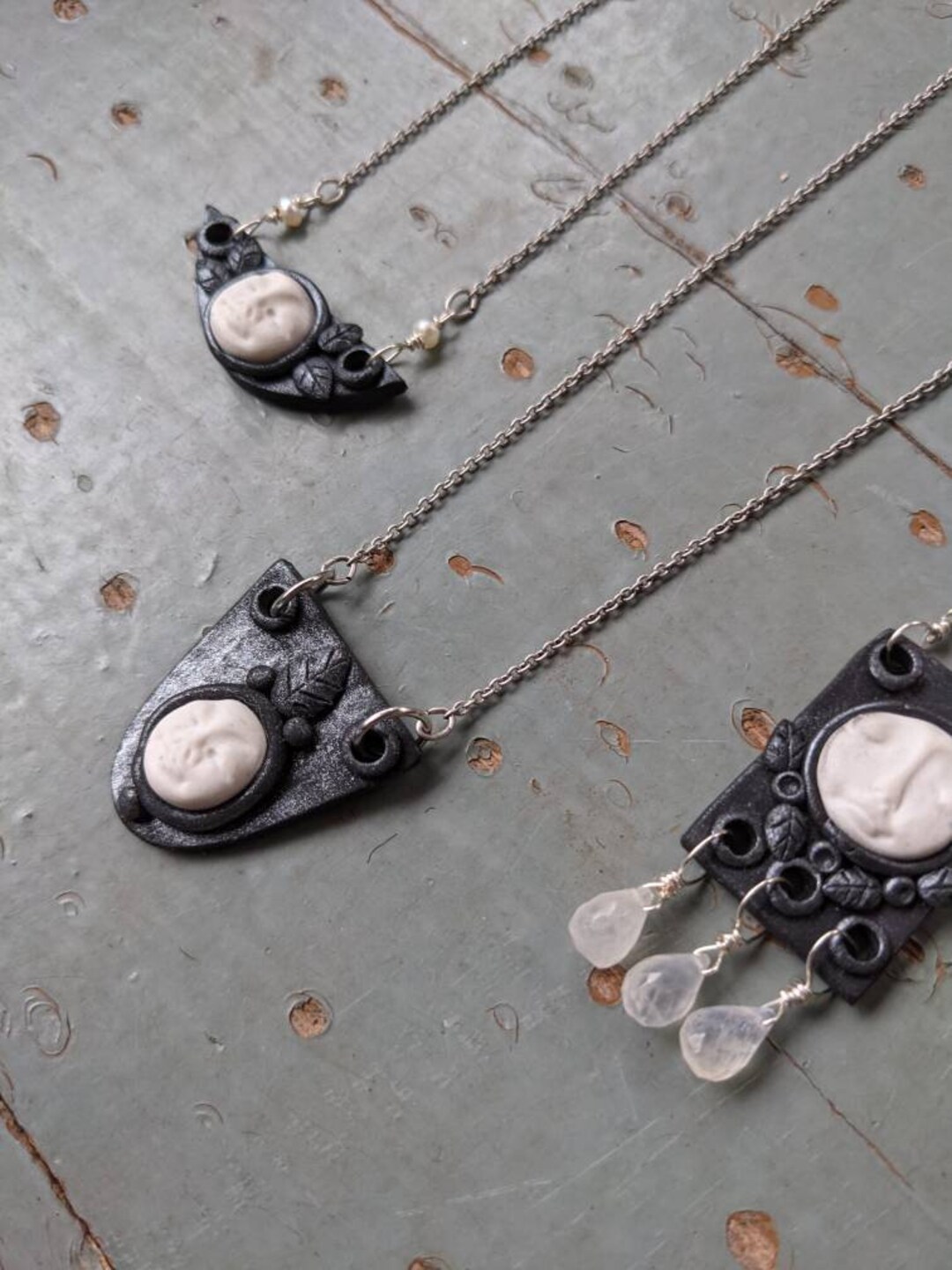 Handmade Polymer Clay Full Moon Face and Leaf Armor Necklace - Etsy