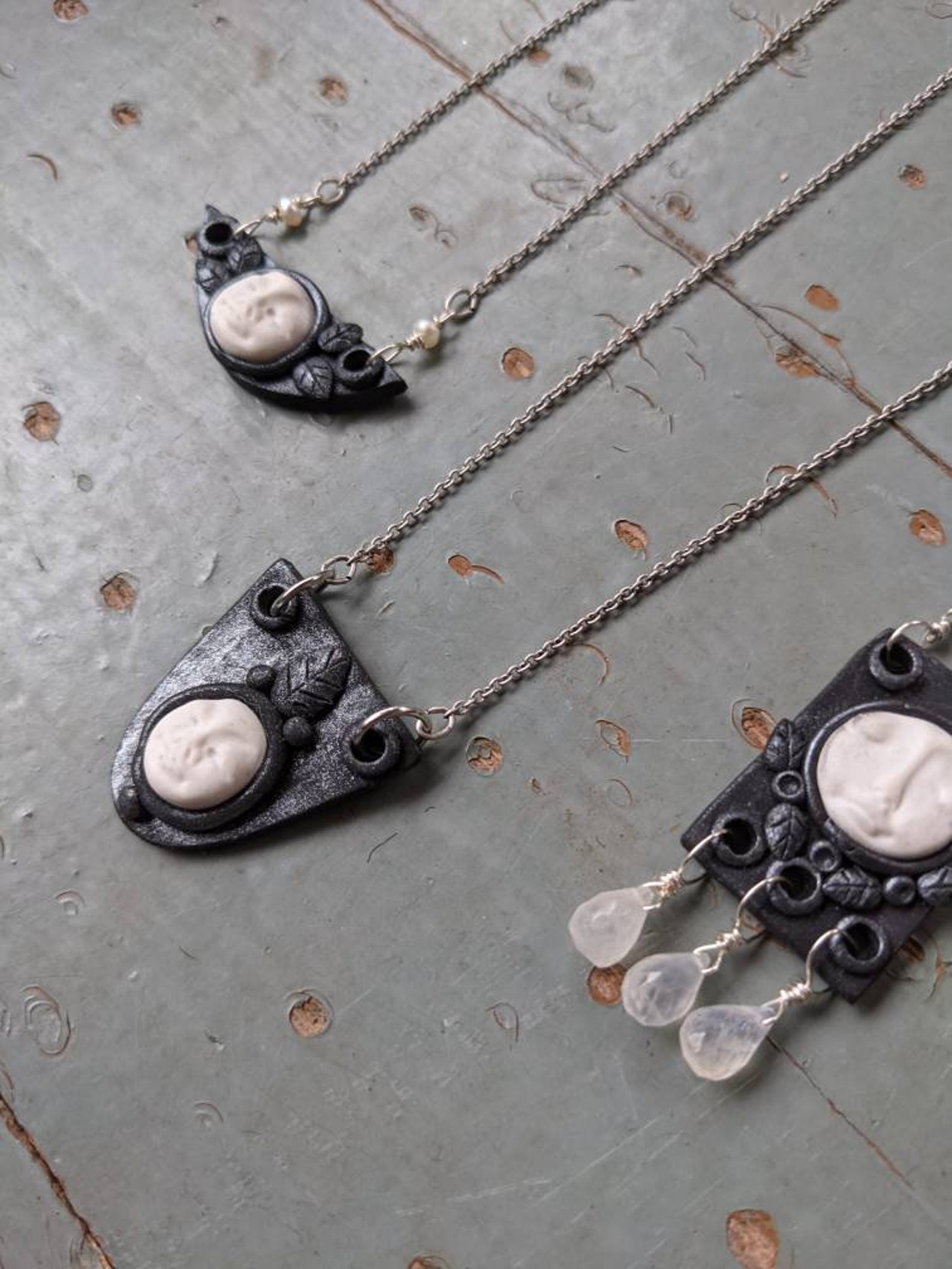 Handmade Polymer Clay Full Moon Face and Leaf Armor Necklace - Etsy