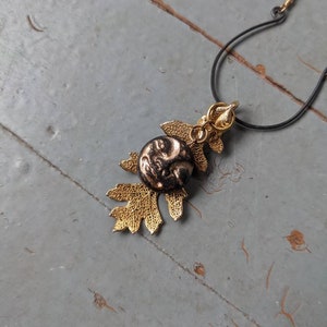 Handmade Polymer Clay Full Dark Moon Face and Skeleton Leaf Pendant - Etsy