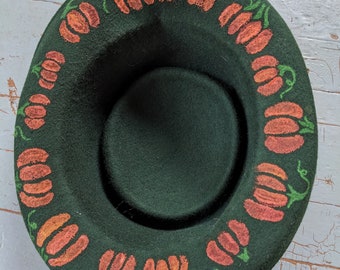 Hand painted vintage felted wool pumpkin hat
