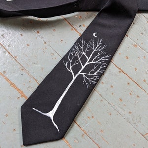 White tree hand painted necktie