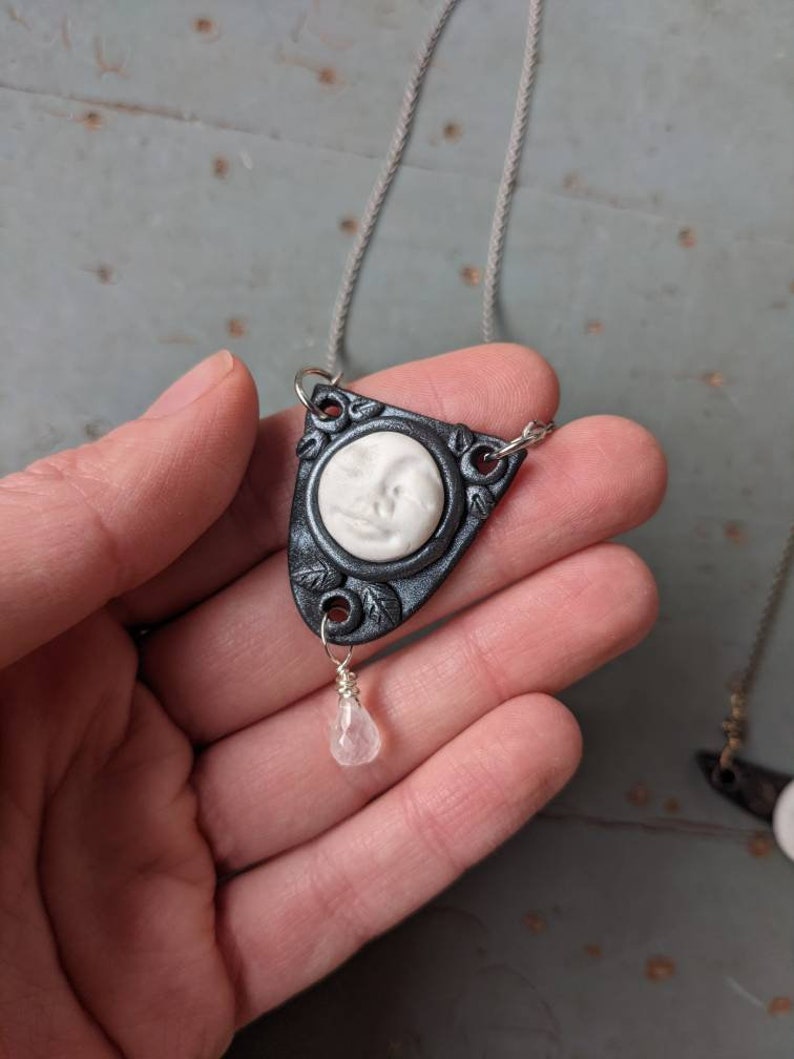 Handmade Polymer Clay Magical Full Moon Face and Leaf Pendant - Etsy
