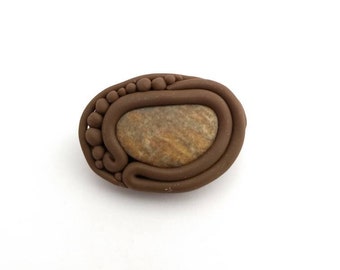 Handmade polymer clay and  polished sea stone brooch, sea gems, ooak