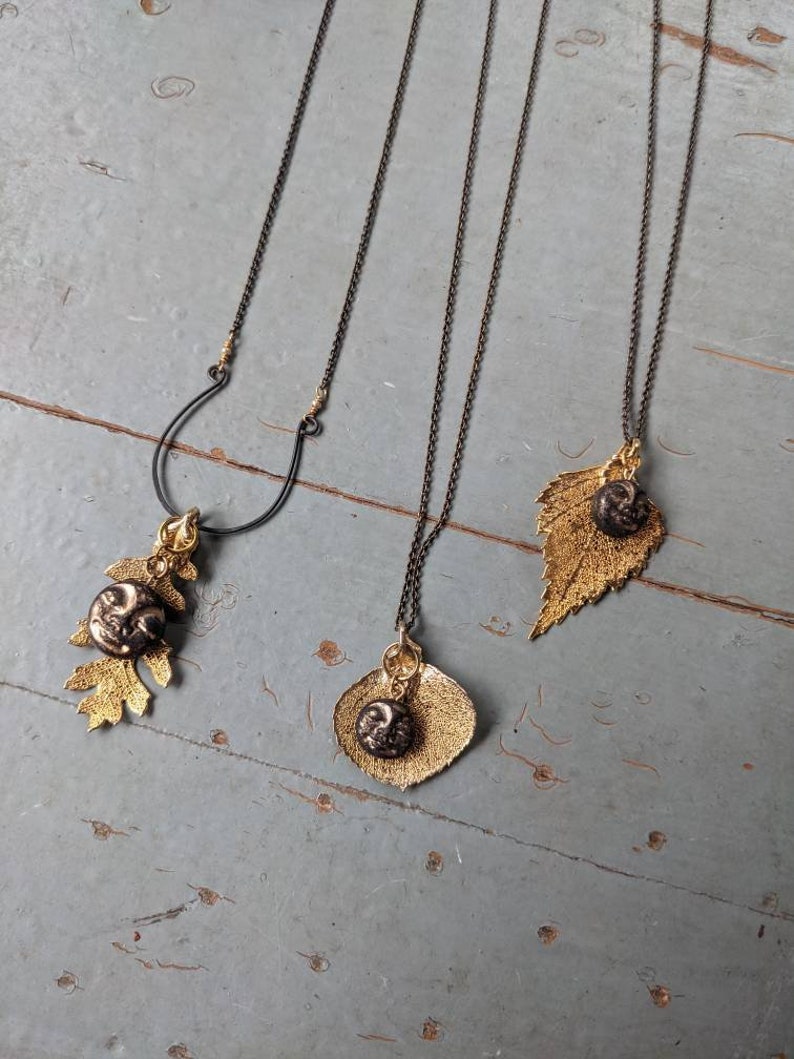 Handmade Polymer Clay Full Dark Moon Face and Skeleton Leaf Pendant - Etsy