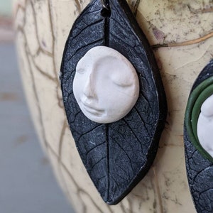 Handmade Polymer Clay Full Moon Face and Silver Leaf Pendant With ...