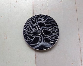 Original hand painted acrylic painting of an ancient tree in winter under a full moon