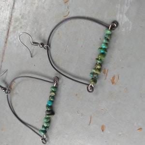 Turquoise nugget trapeze large hoop earrings