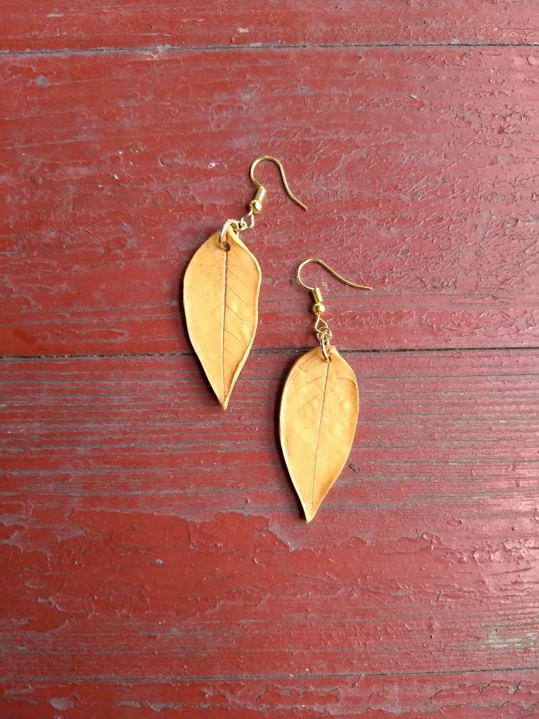 Handmade polymer gold polymer clay leaf earrings autumn fall Etsy